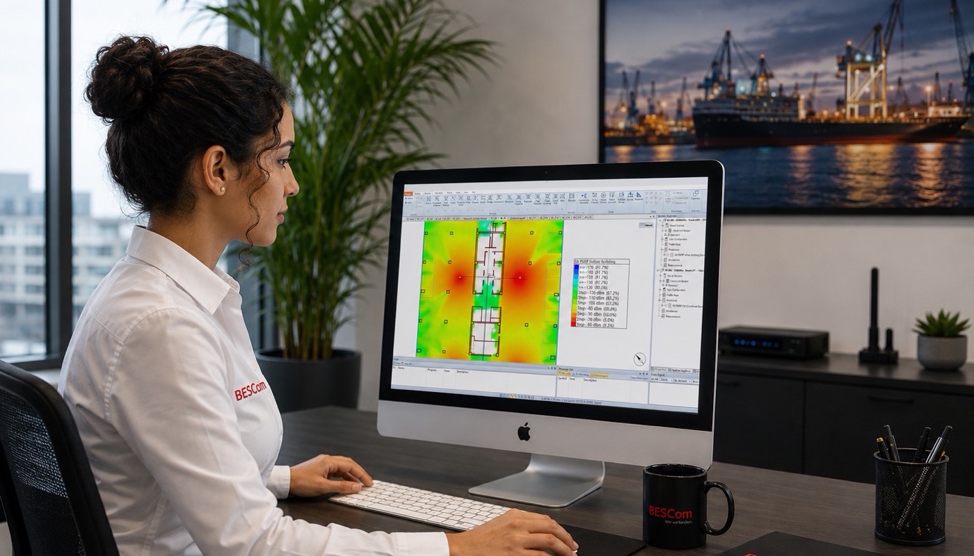 BESCom Ingenieurin bei der LTE-Campusnetz Bedarfsanalyse und Frequenzplanung mit Coverage-Simulation